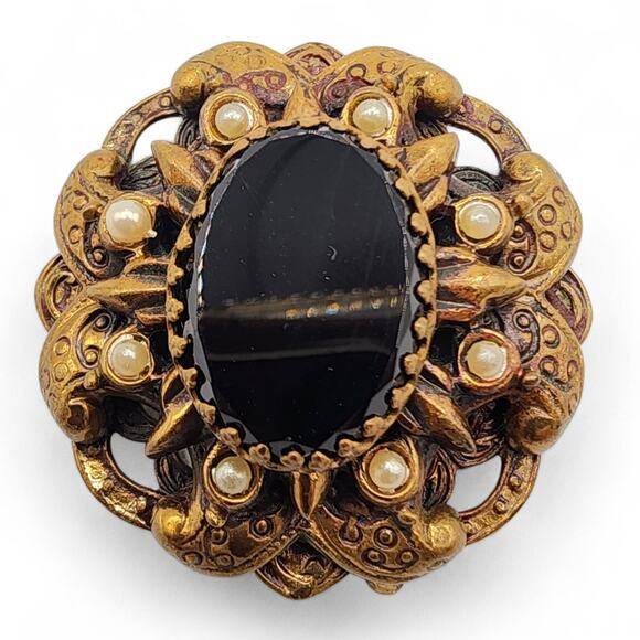 Antique Victorian Mourning Brooch c.1890–1910 with Later Safety Clasp Conversion - Picture 1 of 8